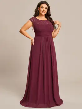 Плюс вечерние платья, Кружевная шапочка с квадратным вырезом и рукавом длиной до пола, 2024, Элегантное Шифоновое Бордовое платье Подружки невесты