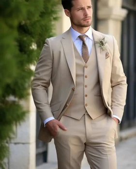 Мужской смокинг с шампанским, свадебные костюмы для мужчин, одежда жениха на заказ, официальный модный мужской костюм для выпускного вечера, блейзер + брюки + жилет