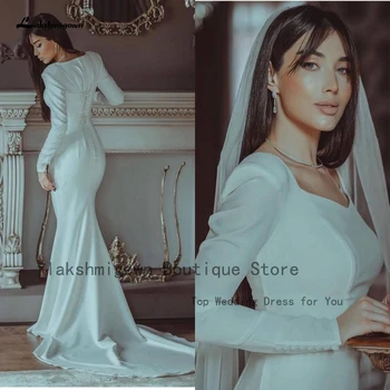 Элегантное свадебное платье Русалки с длинным рукавом Vestido 2022, Арабский женский халат, атласные свадебные платья для новобрачных, сшитые на заказ