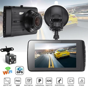 Автомобильный видеорегистратор WiFi GPS Dash Cam Full HD 1080P, Автомобильная камера, Видеорегистратор, автомобильный Черный ящик, парковочный монитор ночного видения