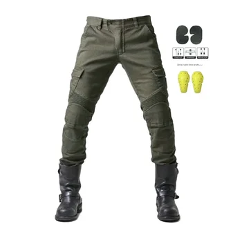 Велосипедные брюки Мужские Летние Мотоциклетные Мотоциклист с защитой от падения, Оснащенный стрейчевыми джинсами, военные Зеленые гоночные брюки