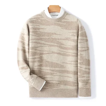 Высококачественный мужской свитер с круглым вырезом, зимний кашемировый вязаный повседневный свитер в тон с длинными рукавами, мягкий теплый пуловер из 100% шерсти