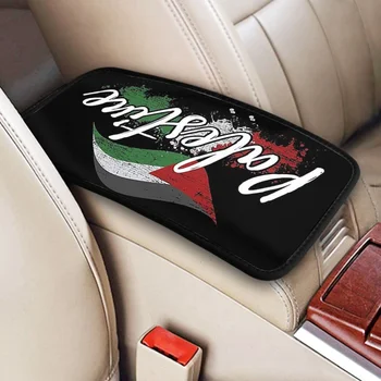 Кожаный чехол для автомобильного подлокотника Коврик С флагом Палестины Нескользящая накладка на центральную консоль Накладка для ящика для хранения Крышка салона автомобиля