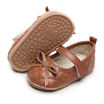 Обувь Мэри Джейн для новорожденных девочек; стеганые туфли принцессы на плоской подошве с милым бантом; повседневная обувь для первых прогулок для младенцев; Детские товары и Аксессуары;
