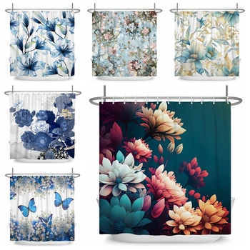 Элегантные цветы занавеска для душа 180x180 см цветочные занавески для ванной занавес ванной комнаты Декор машинная стирка с крючками
