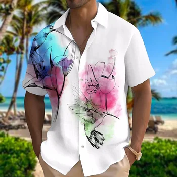 Гавайская рубашка Мужские топы С негабаритной 3D печатью и коротким рукавом Мужская Винтажная летняя одежда Dazn Y2k Harajuku Уличная мода