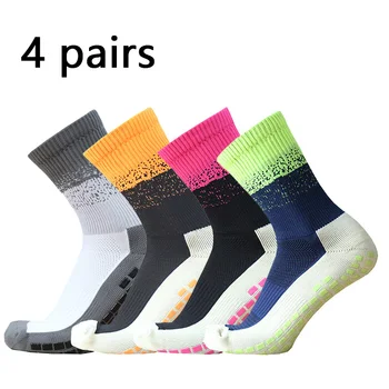 4 пары / комплект цветных прошивных нескользящих спортивных футбольных носков, квадратные силиконовые футбольные носки calcetas antideslizantes de futbol