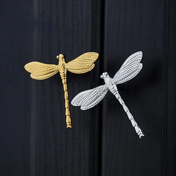 Ручка из цельной латуни Dragonfly, Креативная ручка для дверцы шкафа, ручки для выдвижных ящиков, Фурнитура для ручек мебельного винного шкафа