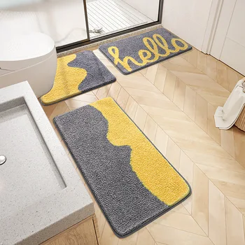 Набор ковриков для ванной серии Creative Text Geometry, Нескользящий Впитывающий коврик для ванной, Высококачественный Утолщенный коврик для двери в душевую, Кухонный коврик
