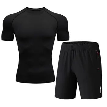 Мужская одежда для фитнеса, футболка для бега, шорты, летняя спортивная одежда, Быстросохнущий однотонный набор для упражнений в тренажерном зале, спортивный костюм для бега, 1шт, 2 шт
