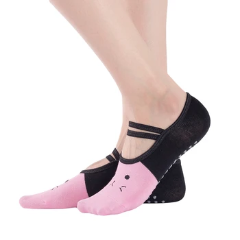 Бандажные Носки для йоги Для женщин, противоскользящие носки для пола, быстросохнущие Носки для пилатеса и балета с открытой спиной, аксессуары для спортивной одежды с кошачьим принтом