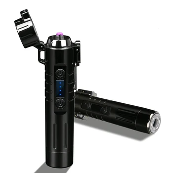 Новая плазменная USB двухдуговая Импульсная Беспламенная Металлическая Ветрозащитная Электрическая зажигалка Многофункциональная Зажигалка с бритвой для мужского подарка