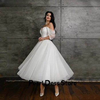 Элегантное и Изысканное Белое Платье Для Выпускного Вечера Vestidos De Noche С Открытыми Плечами Из Тюля Средней длины Для Свадебной Вечеринки Вечернее Платье