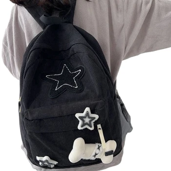 2024 Новая сумка для книг для девочки, вельветовый рюкзак, легкая школьная сумка с рисунком звезды