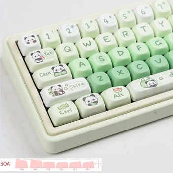 142 Клавиши Колпачки для клавиш SOA Profile Сублимация красителя PBT Cute Panda Зеленая тема Колпачок для клавиш для игровой механической клавиатуры Переключатели MX