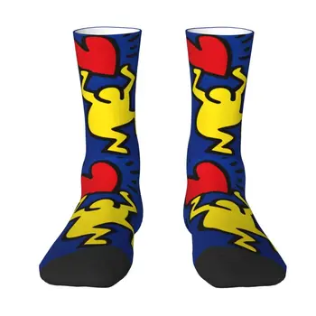 Обожаю красные и желтые носки с абстрактным рисунком, мужские и женские Теплые забавные носки с геометрическим рисунком, новинка для команды.