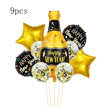 9шт Винная бутылка Воздушный шар из алюминиевой фольги 12-дюймовая Комбинация Латексных воздушных шаров С Новогодней вечеринкой Принадлежности для украшения Рождественской вечеринки