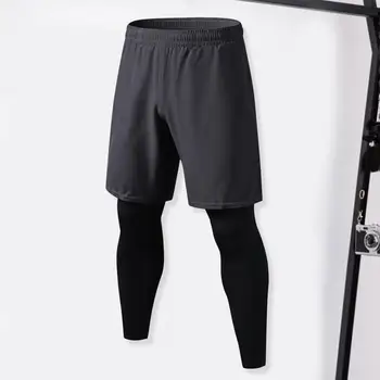 Мужские спортивные штаны с карманом, отводящие влагу, мужские спортивные штаны, быстросохнущие узкие шорты, мужские брюки-двойки для фитнеса