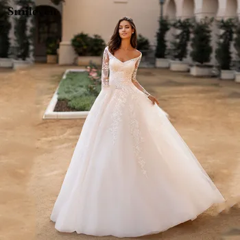Свадебные платья Smileven с длинным рукавом, бальное платье, Винтажные кружевные аппликации, свадебные платья с V-образным вырезом, Дубай, vestidos de novia 2020