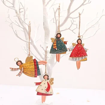 Рождественское украшение Креативное железное изделие ручной работы с росписью для девочек-Ангелов, Подвеска в виде Рождественской елки, Аксессуары для подвесок