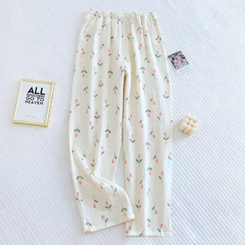 Женская весенне-летняя пижама свободного кроя и японские новые женские домашние хлопчатобумажные милые брюки 2023 года выпуска