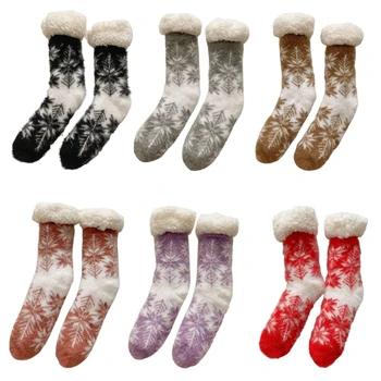 Рождественские Нескользящие Пушистые Носки-Тапочки в виде Снежинки, Больничные Носки для Сна с Ручками