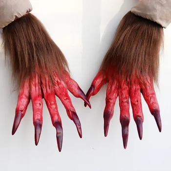 Маскарадный костюм Halloween Horror Wolf Claw с резиновыми волосами, перчатки с Волчьей головой, Латексная маска Оборотня, Маска животного для косплея Унисекс