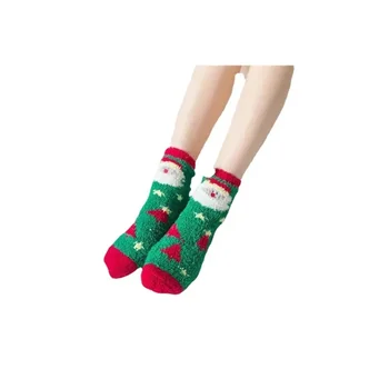 Чулочные трехмерные мультяшные коралловые бархатные носки с Санта-Клаусом и лосем, теплые новогодние носки