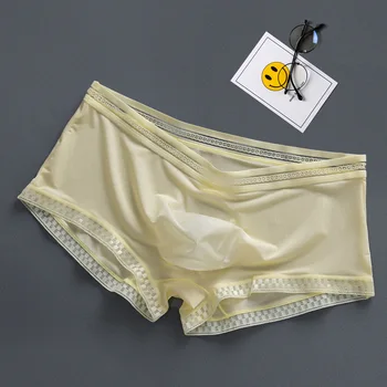 Мужские боксеры Трусики Ice Silk Underwear Summer Cool Boxer Дышащий 3D чехол Шорты со стрелками Модные Прозрачные трусы Мужские