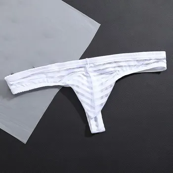 Мужское сексуальное прозрачное нижнее белье в полоску из прозрачной сетки, дышащие трусики-стринги с Т-образной спинкой, высококачественные трусики