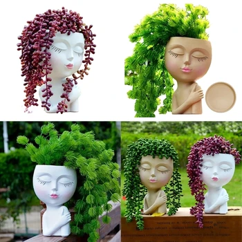 Симпатичная скульптура девушки, кашпо, растение в горшке для офисного стола, Маленькое растение, садовое украшение, игривое украшение для помещений и улицы.