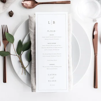 Персонализированное свадебное меню, монограмма и кайма, настраиваемое меню свадебного стола
