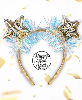 Новогодняя повязка на голову 2024 года с номером в виде пятиконечной звезды, Цветная шелковая лента для волос, Повязка на голову для танцев в канун Нового года, украшения для вечеринок