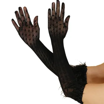 Женские винтажные плюс длинные сетчатые перчатки с перьями в горошек, европейские аксессуары для свадебной вечеринки, бальное платье, перчатки C062-10