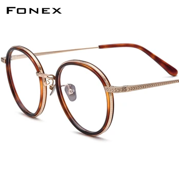 FONEX Ацетатная Титановая оправа для очков Для мужчин, Новинка 2023 года, женские очки Grace в ретро-стиле, круглые очки по рецепту, оптические очки для близорукости, N-027