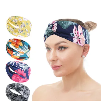 Новая летняя женская винтажная повязка на голову с цветочным принтом в стиле бохо, Винтажный тюрбан с крестом, Банданы, повязки для волос, Аксессуары для волос