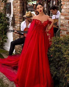 Модное Красное Платье Для Выпускного Вечера С Открытыми Плечами, Кружевное 2022, Сексуальное Вечернее Платье С V-образным Вырезом И Кружевным Тюлем, Вечернее Платье Robe De Soiree