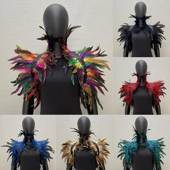 Шаль из натуральных перьев для женщин Косплей Черный Хэллоуин Роскошные накидки на плечи из перьев Сексуальные панк-готические шарфы из перьев