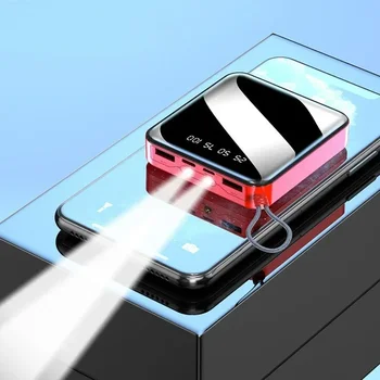 Мини-банк питания 30000 мАч, быстрая зарядка с цифровым дисплеем фонарика, портативное внешнее зарядное устройство для iPhone и Android