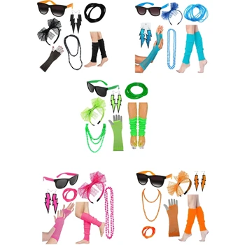 Грелки для запястий в сеточку 1980-х годов, повязка на голову, Солнцезащитные очки, ожерелье, привлекательные серьги-оголовья 1980-х годов, Перчатки для запястий в сеточку