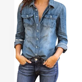 Женская джинсовая куртка 2023, Новый кардиган с длинным рукавом, Повседневные Прямые Синие Свободные Женские осенние Модные уличные блузки, топы