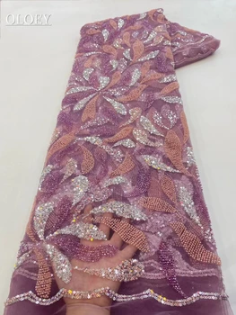 Высококачественная роскошная вышивка, тяжелая кружевная ткань для подиума жениха в африканском нигерийском стиле с блестками для свадебного платья