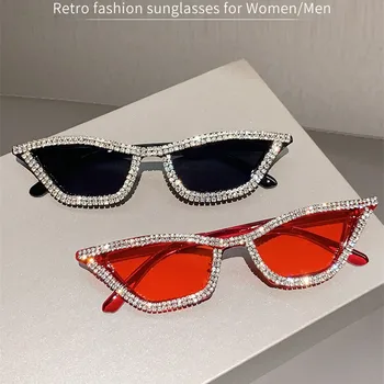 Модные Бриллиантовые Солнцезащитные Очки Cat Eye Triangle Для Женщин И Мужчин, Роскошные Брендовые Дизайнерские Блестящие Солнцезащитные Очки UV400 Оттенков, Очковые Очки