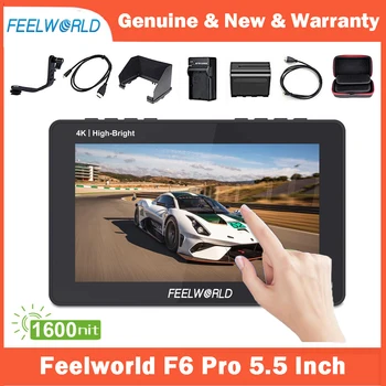 FEELWORLD F6 Pro с 5,5-Дюймовым Сенсорным Экраном и Монитором Камеры 1600 нит Высокой Яркости 4K HDMI с Комплектом Установки Внешнего Питания F970
