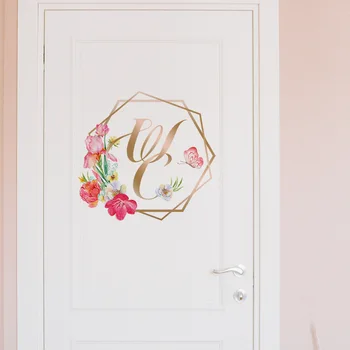 Английские наклейки на стены с цветами для туалета, дверные наклейки, Фоновое украшение ванной комнаты, самоклеящиеся