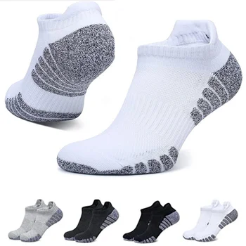 Хлопчатобумажные носки для бега с утолщенным полотенцем, носки-лодочки, Дышащие нескользящие спортивные носки, впитывающие пот 2023