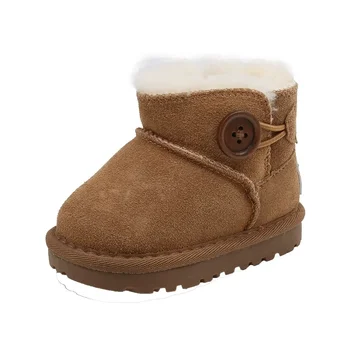 Зимние Новые детские зимние ботинки для мальчиков и девочек, мягкие теплые короткие ботинки с густым мехом, обувь принцессы, хлопчатобумажная обувь в стиле ретро, детские ботинки