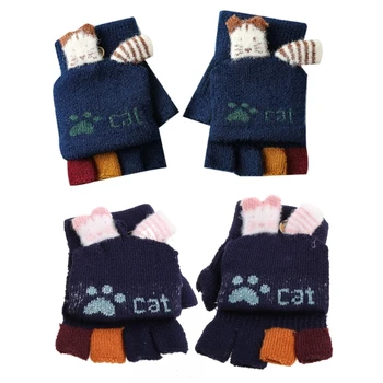 Детские перчатки-варежки с мультяшным котом, грелка для рук, вязаные перчатки, аксессуары для одежды