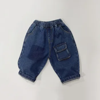 Осенне-зимние детские комбинезоны, свободные джинсовые штаны с карманами для мальчиков, хлопковые широкие брюки для девочек, детская повседневная одежда Trouers