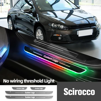Для Volkswagen VW Scirocco 2008-2017 2015 2016 Подсветка порога автомобиля с индивидуальным логотипом, светодиодная лампа для педалей порога Приветствия, Аксессуары